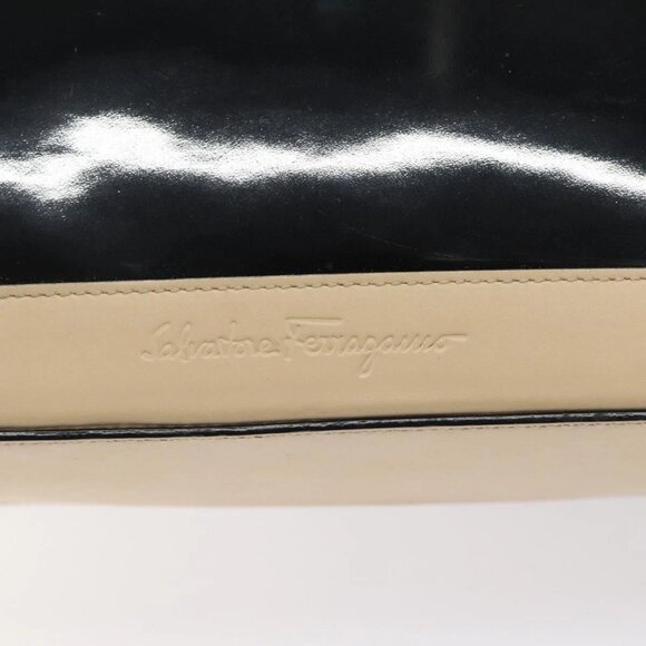 Salvatore Ferragamo Tote Bag Enamel Black Silver Auth - Picture 8 of 16